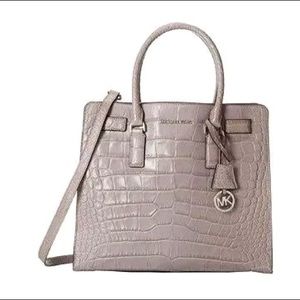 Michael Kors Dillon Croc Embossed Leather Satchel Handbag Gray